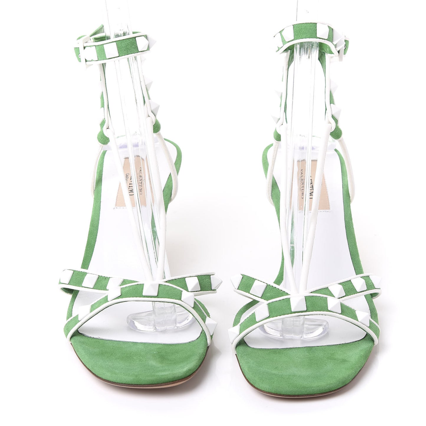 Suede Free Rockstud Crisscross Ankle Strap Low Heel Sandals 37 Peppermint White