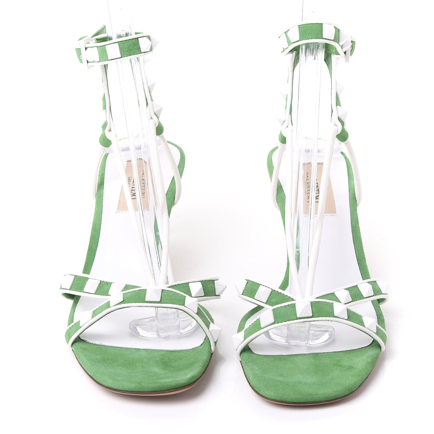 Valentino Garavani Suede Free Rockstud Crisscross Ankle Strap Low Heel Sandals 37 Peppermint White 2 of 7