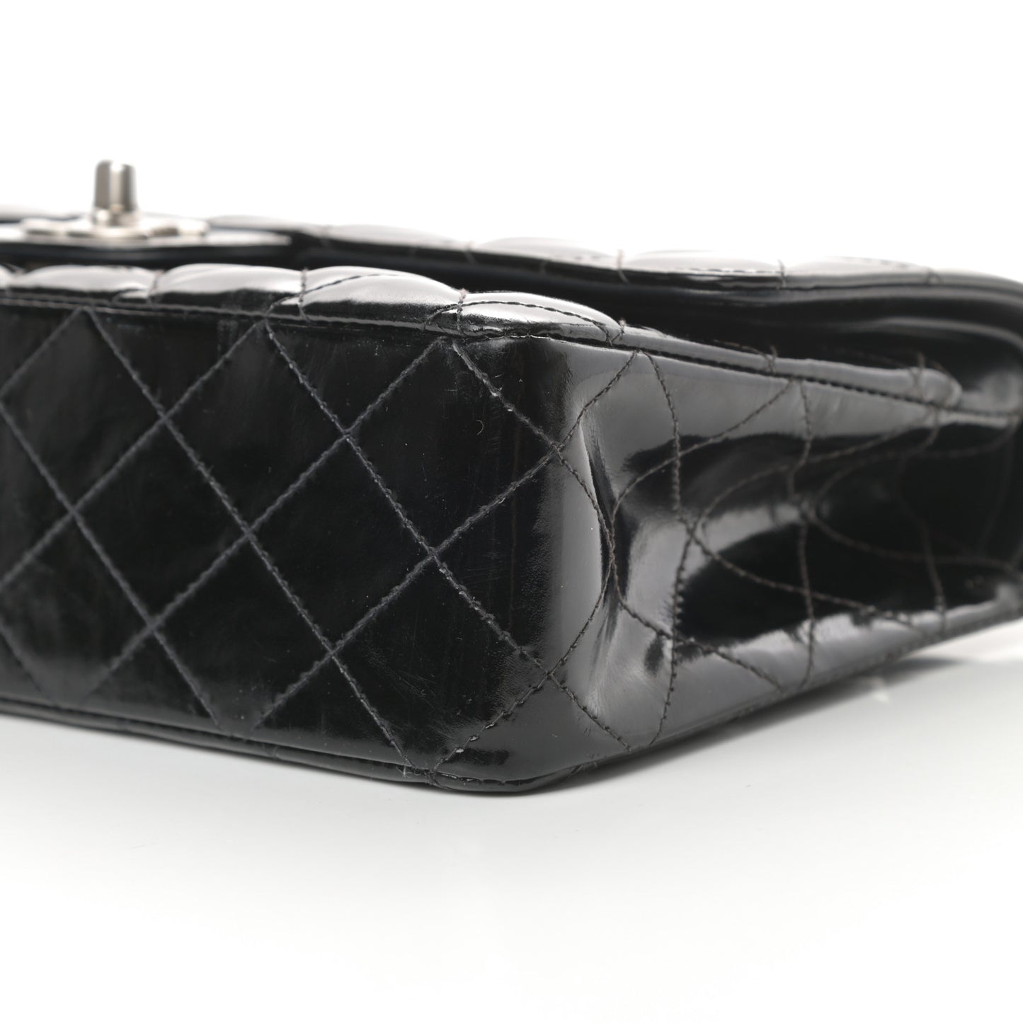 Patent Quilted Medium Double Flap Black