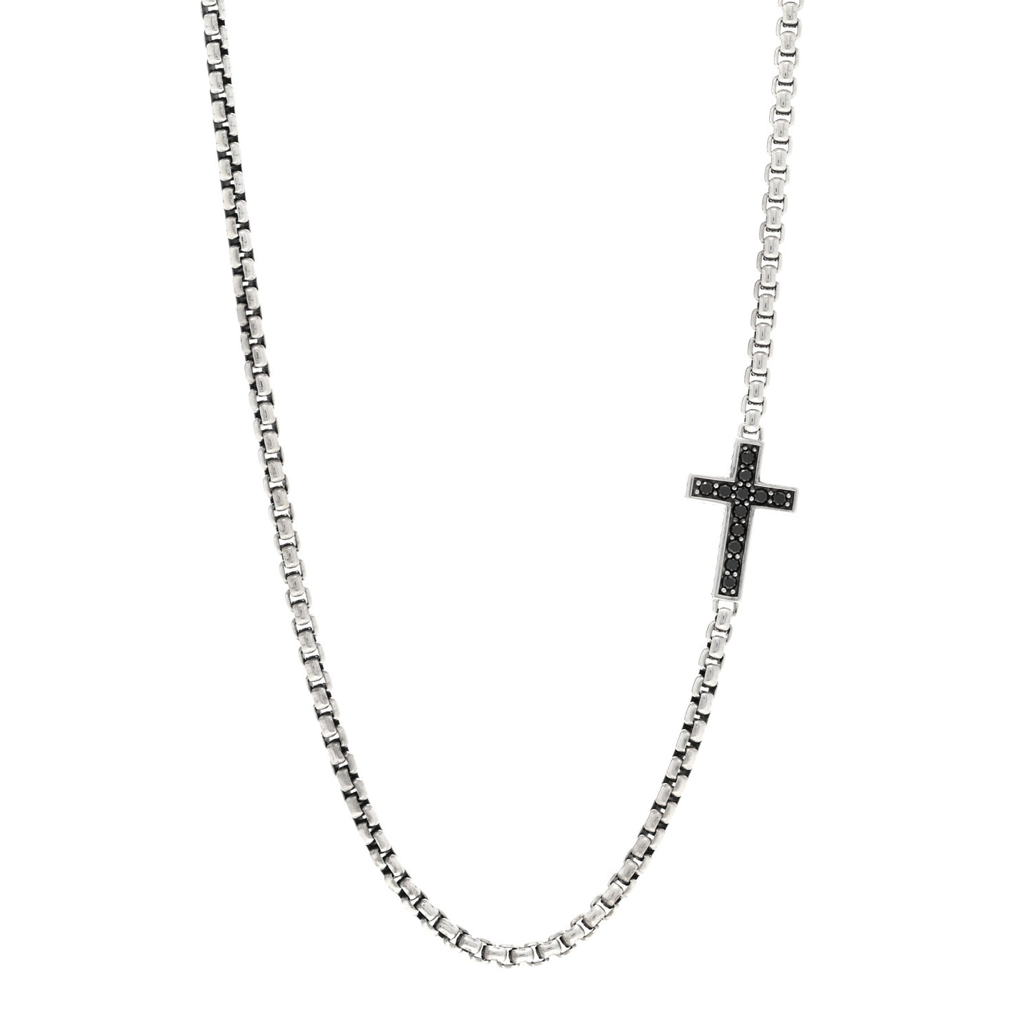 Sterling Silver Black Diamond Streamline Cross Station Necklace 22"