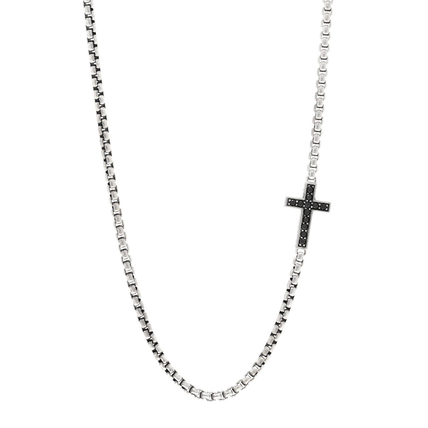 David Yurman Sterling Silver Black Diamond Streamline Cross Station Necklace 22" 1 of 4