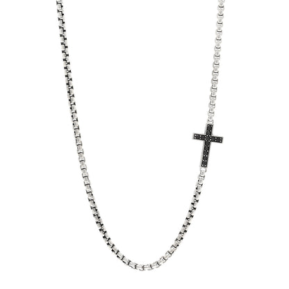 David Yurman Sterling Silver Black Diamond Streamline Cross Station Necklace 22" 1 of 4