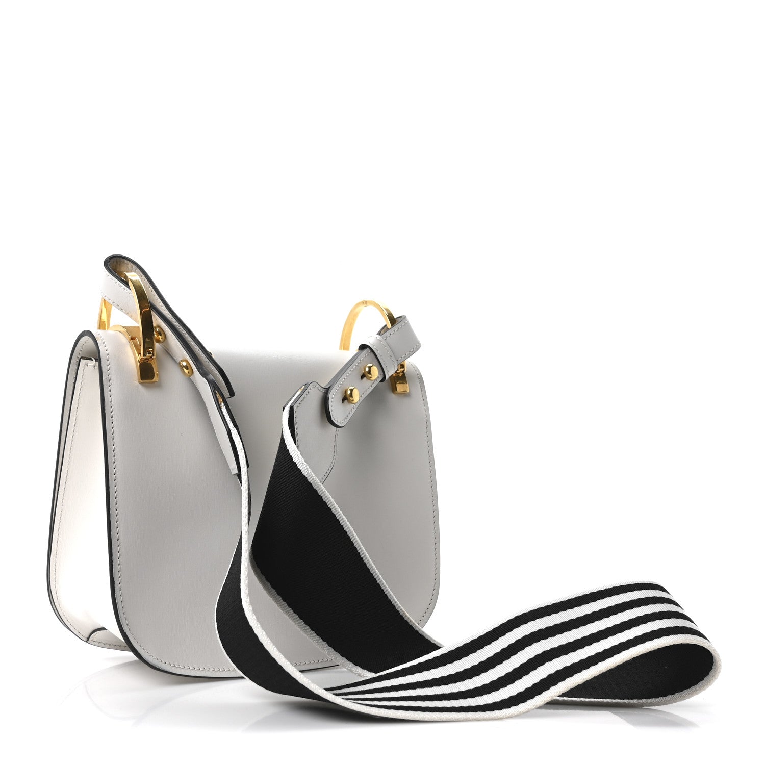 Prada City Calf Striped Pionniere Saddle Bag White Black 3 of 9