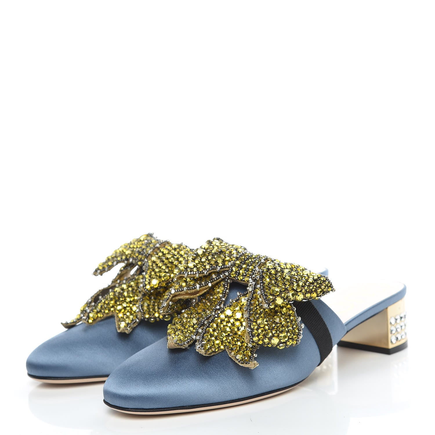 Gucci Silk Satin Crystal Embellished Bow Mules 39 Carta Zucchero 3 of 9