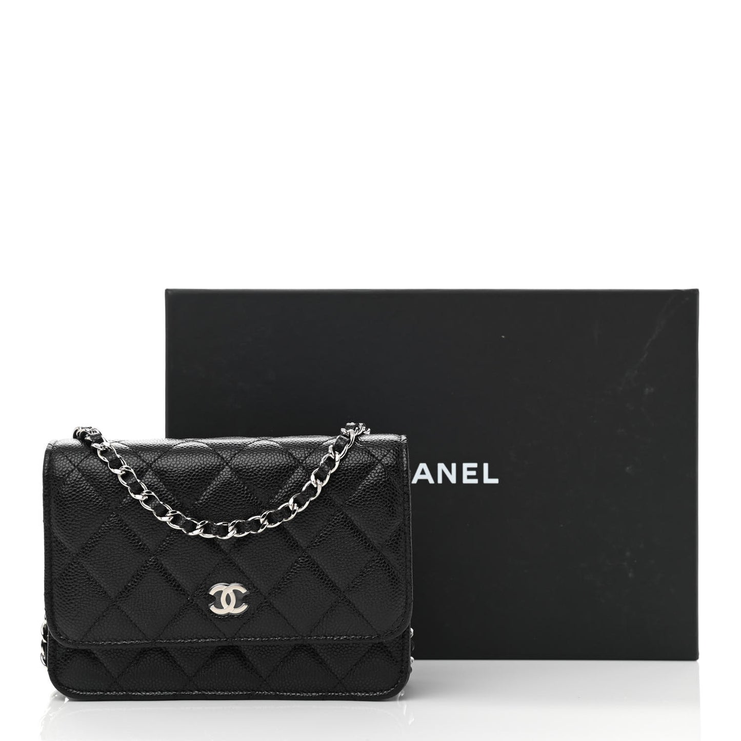 Caviar Quilted Mini Wallet On Chain WOC Black