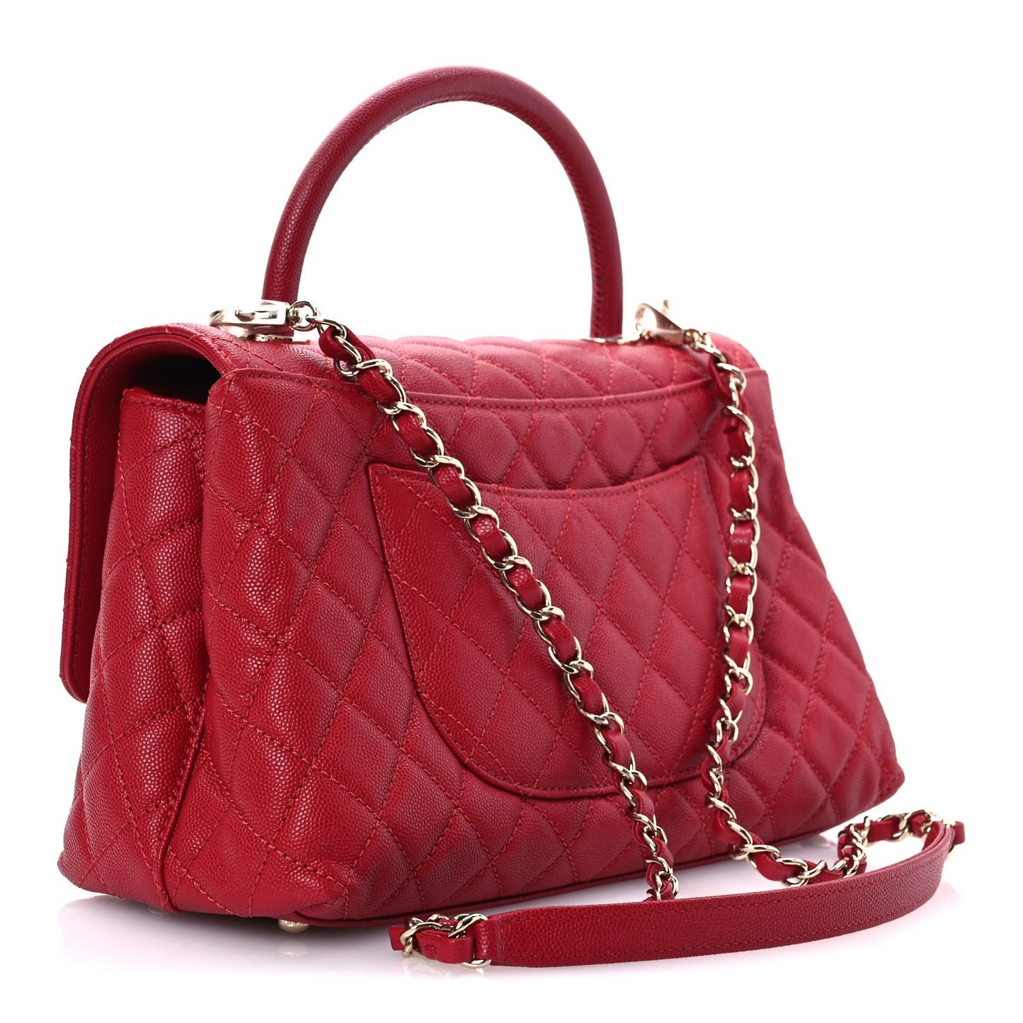 Caviar Quilted Small Coco Handle Flap Red