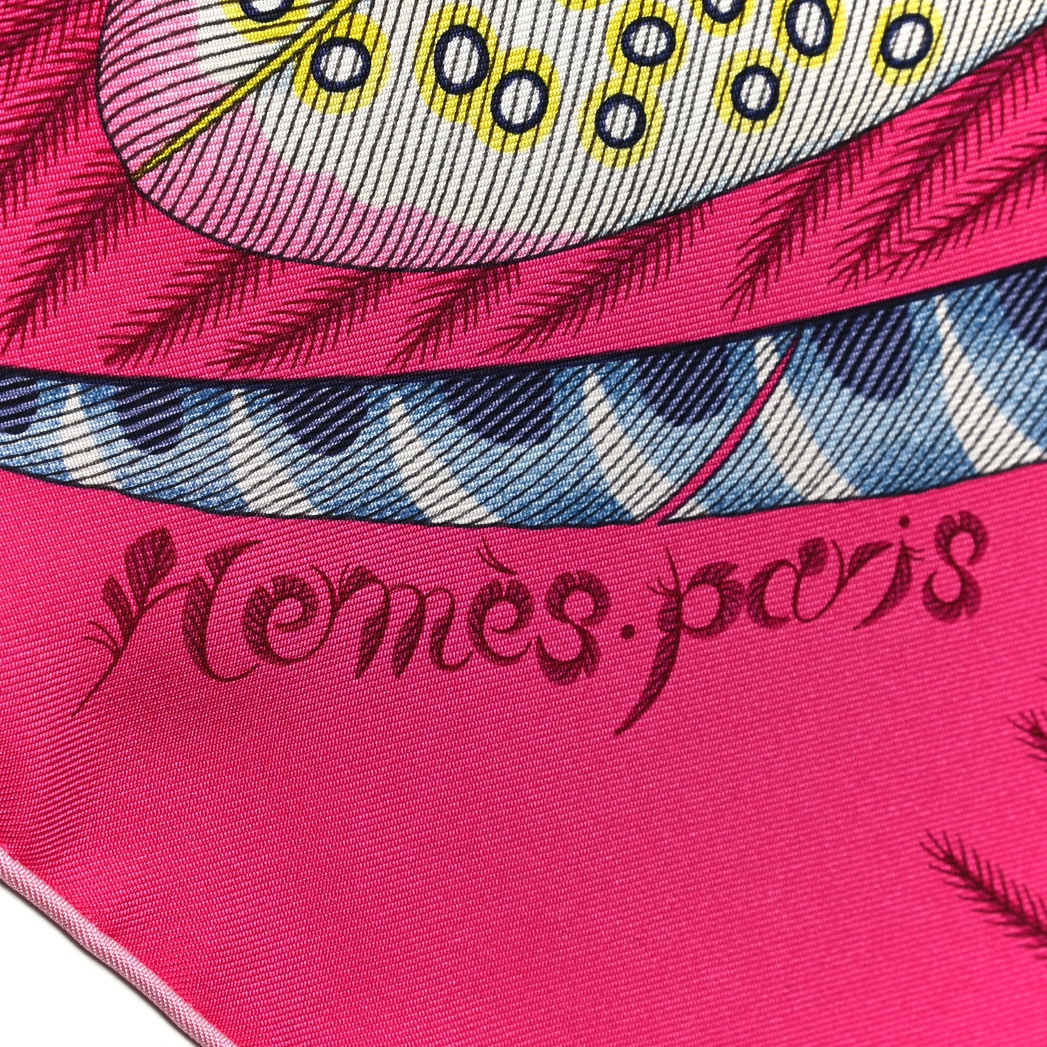 Hermes Silk Plumes En Fete Scarf 90 Rose Vif Bleu Vert 2 of 6