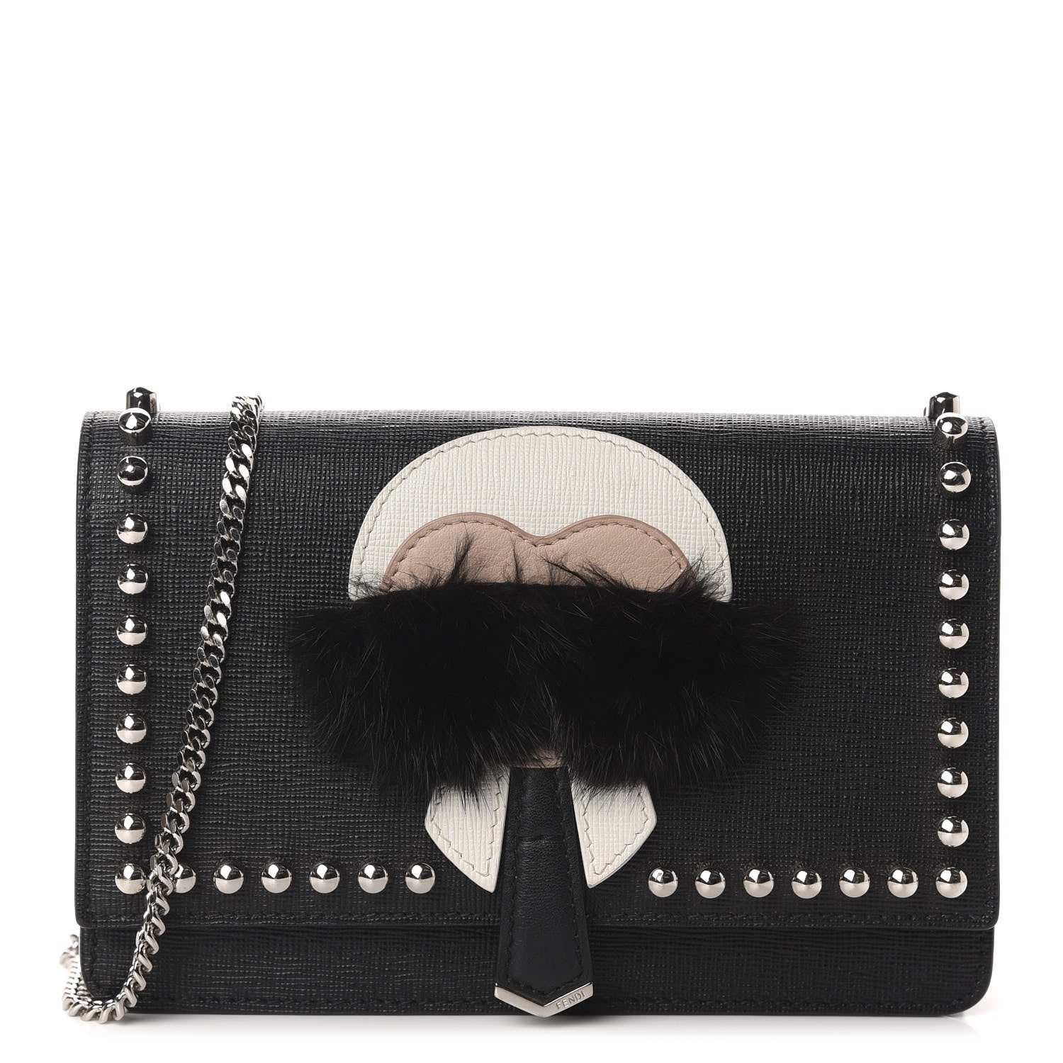 Fendi Vitello Elite Mink Fur Studded Karlito Tube Wallet on Chain Black 1 of 10