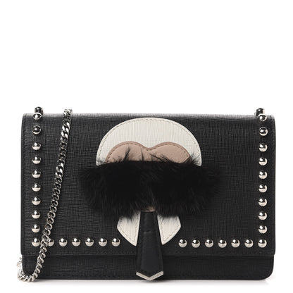 Fendi Vitello Elite Mink Fur Studded Karlito Tube Wallet on Chain Black 1 of 10