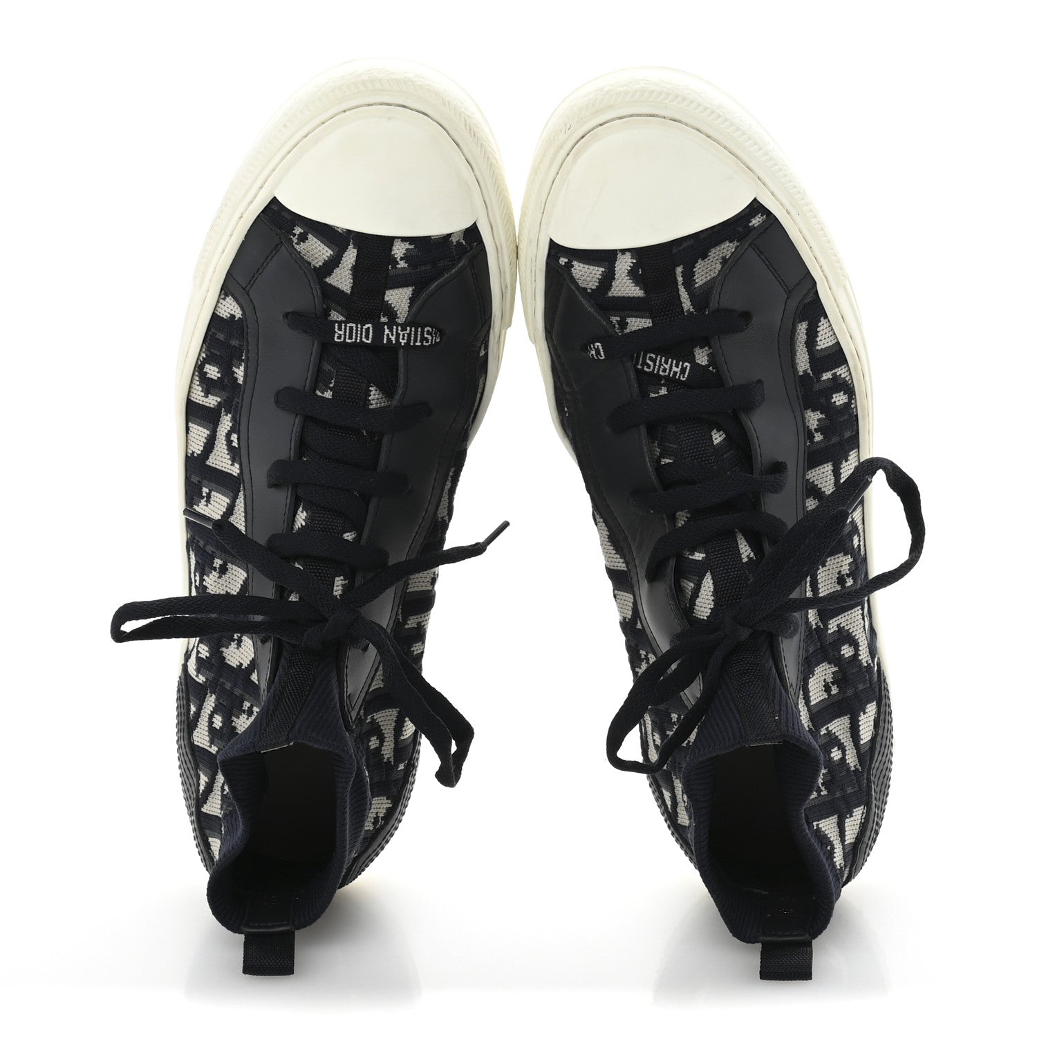 Christian Dior Technical Knit Calfskin Oblique Womens Walk'n Dior High Top Sneakers 39 Deep Blue 2 of 9