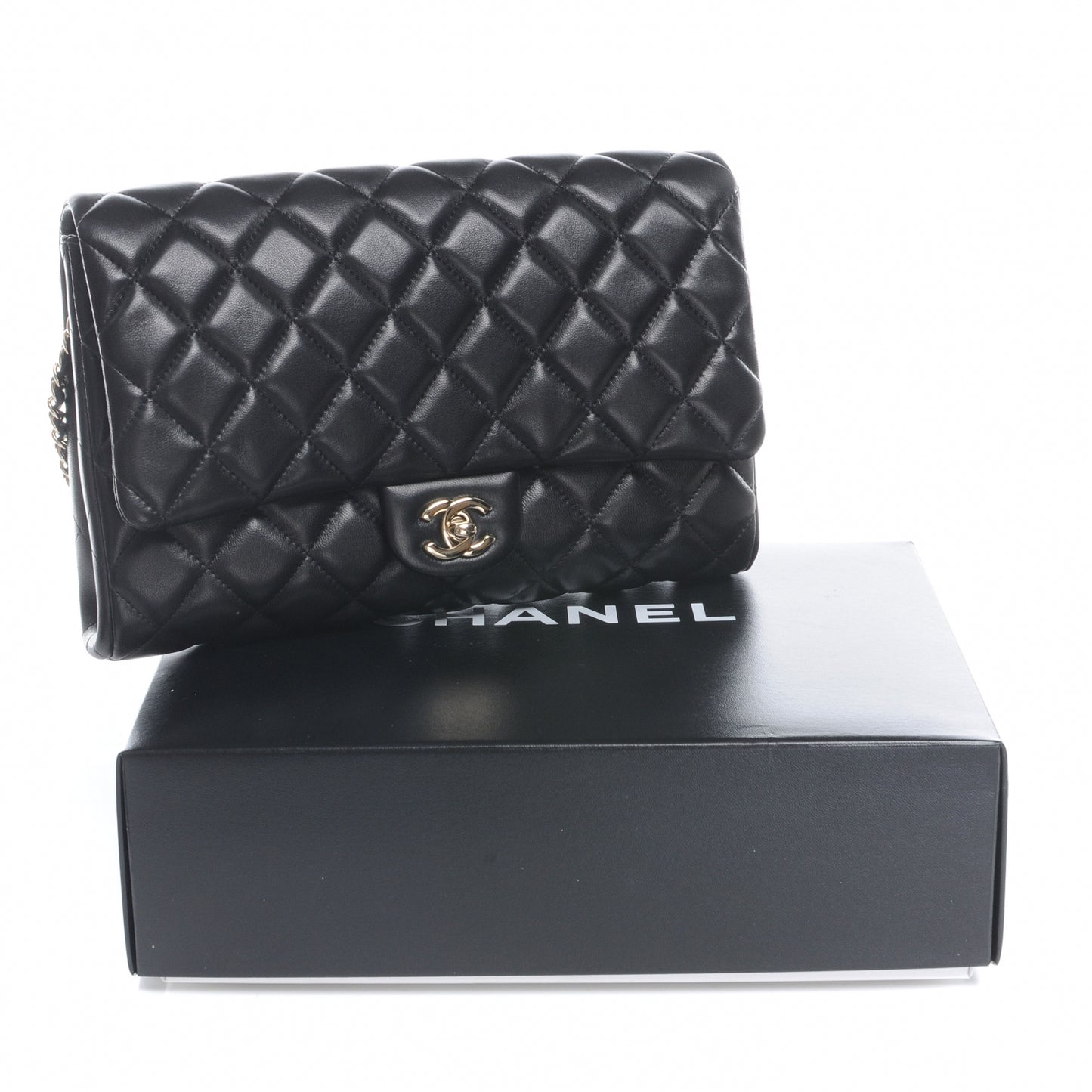 Lambskin Quilted Clutch Flap Black