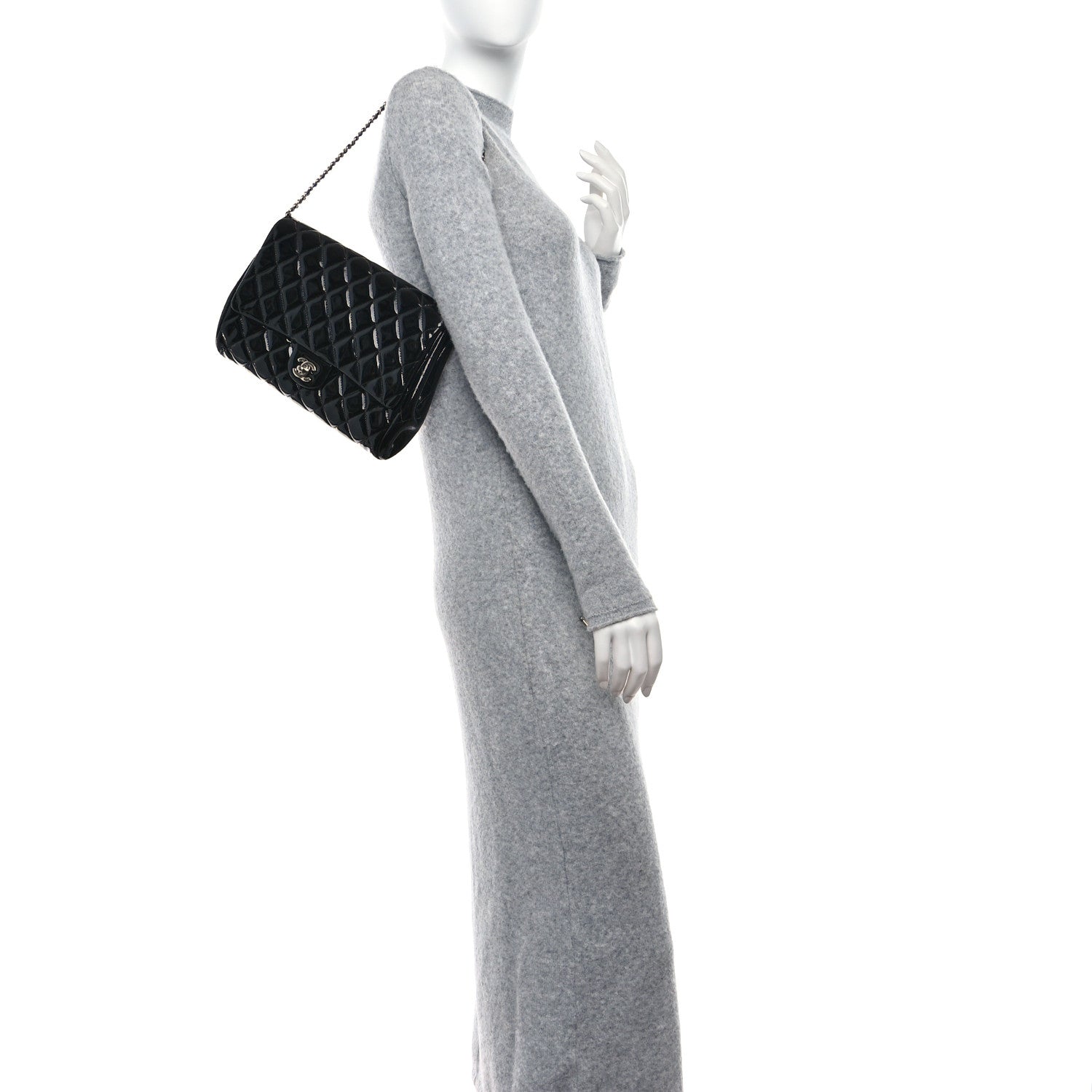 Chanel Patent Quilted Clutch with Chain Flap Black 2 of 11
