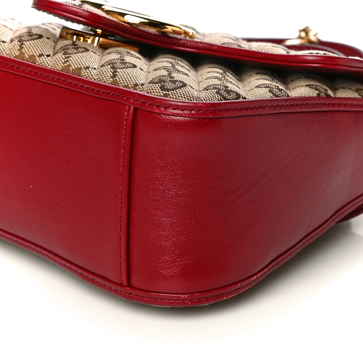 Monogram Glazed Calfskin Matelasse Diagonal Mini GG Marmont Top Handle Shoulder Bag Beige Ebony New Cherry Red