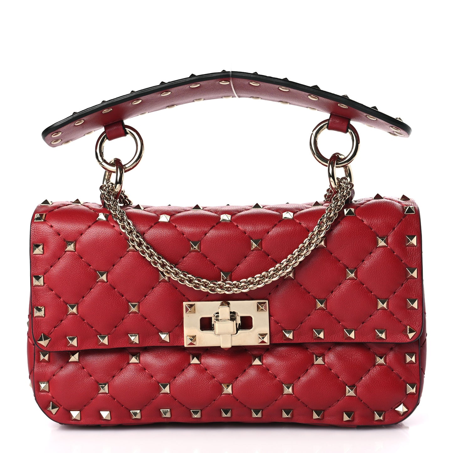 Nappa Small Rockstud Spike Shoulder Bag Rosso Valentino
