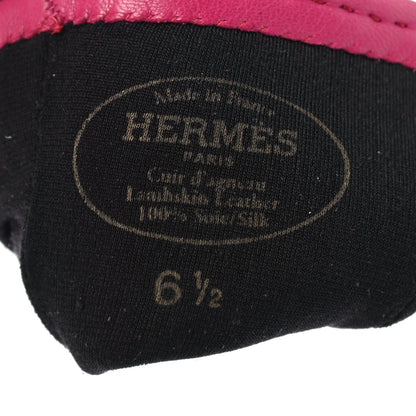 Hermes Lambskin Nervures Droites Gloves 6.5 Rose Pourpre 3 of 4