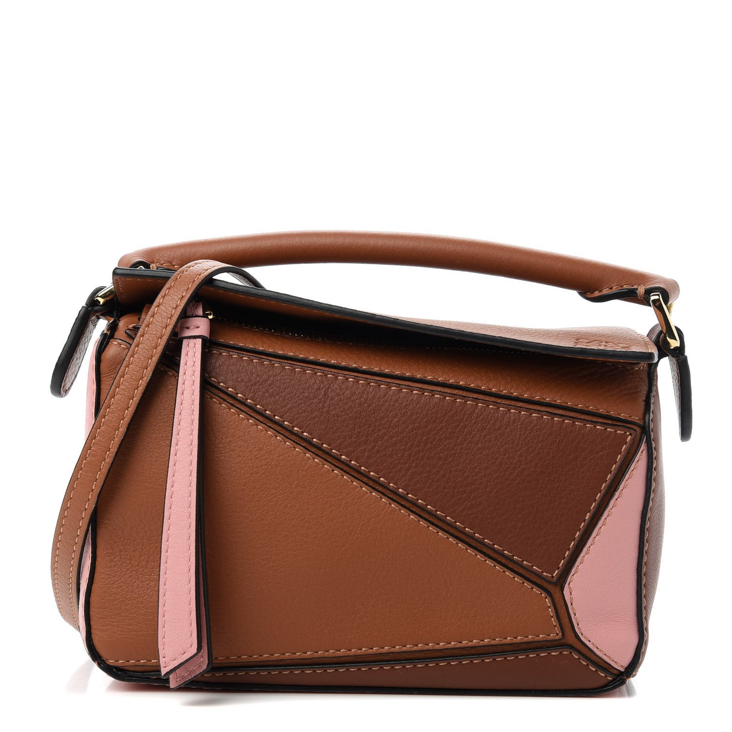 Calfskin Mini Puzzle Bag Tan Medium Pink