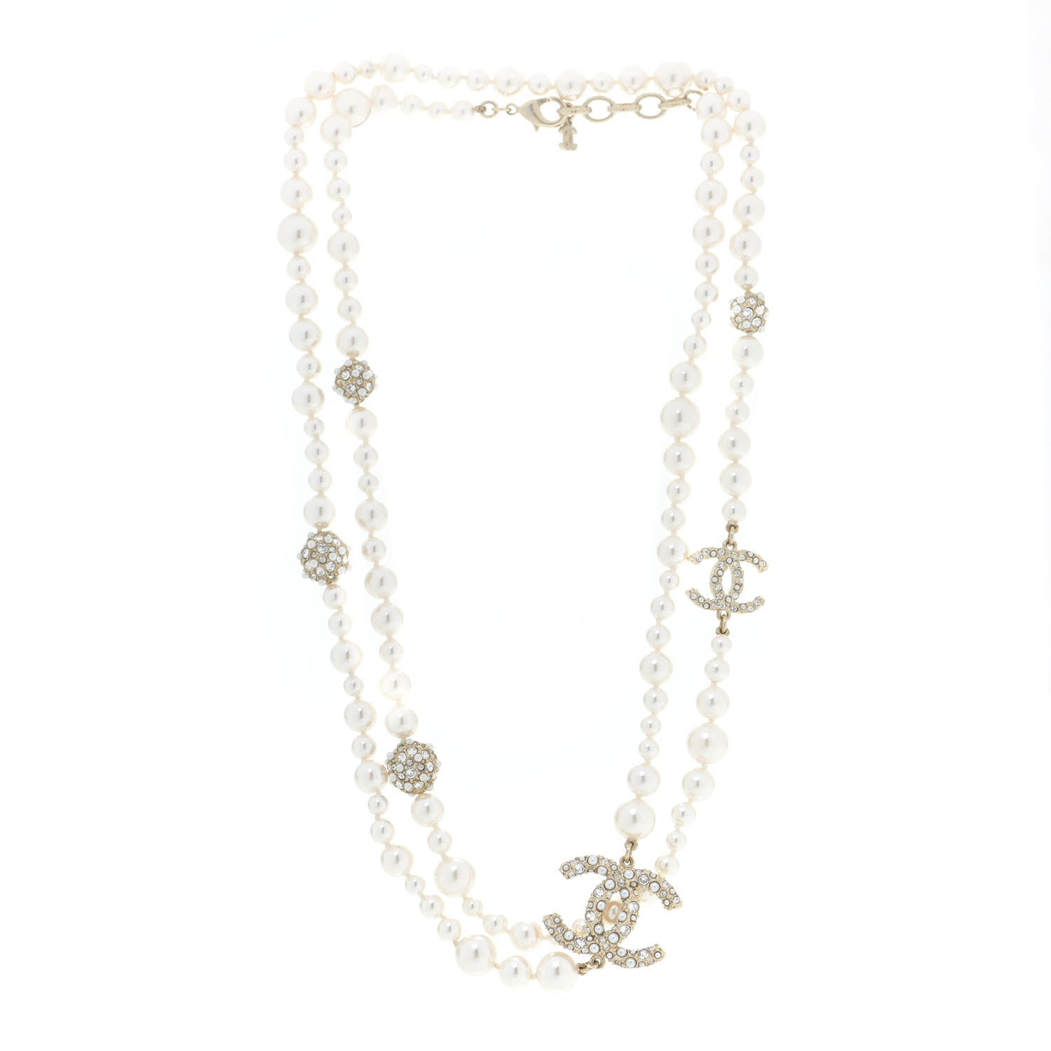 Chanel Pearl Crystal Long CC Necklace Gold 3 of 7