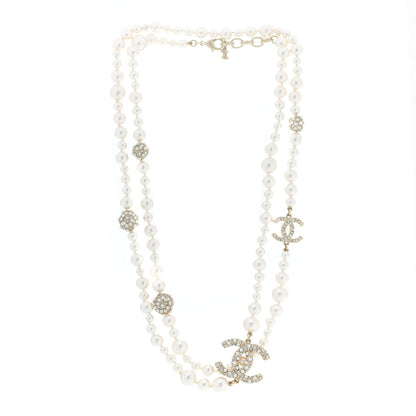 Chanel Pearl Crystal Long CC Necklace Gold 3 of 7