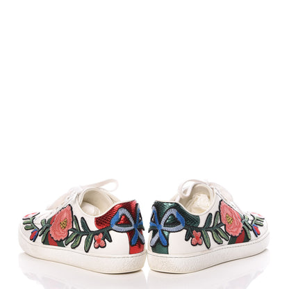 Gucci Metallic Calfskin Floral Embroidered Womens Ace Sneakers 36.5 Silver 5 of 17