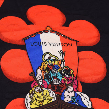 Louis Vuitton Silk Wool Monogram Kabuki Stickers Shawl Black 2 of 6