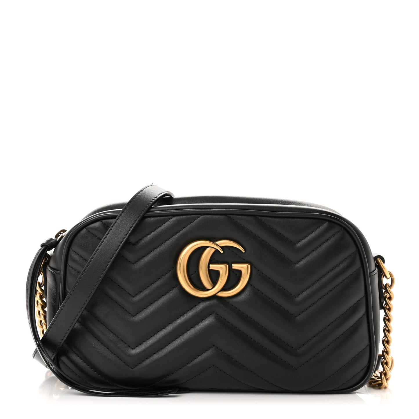 Calfskin Matelasse Small GG Marmont Chain Shoulder Bag Black