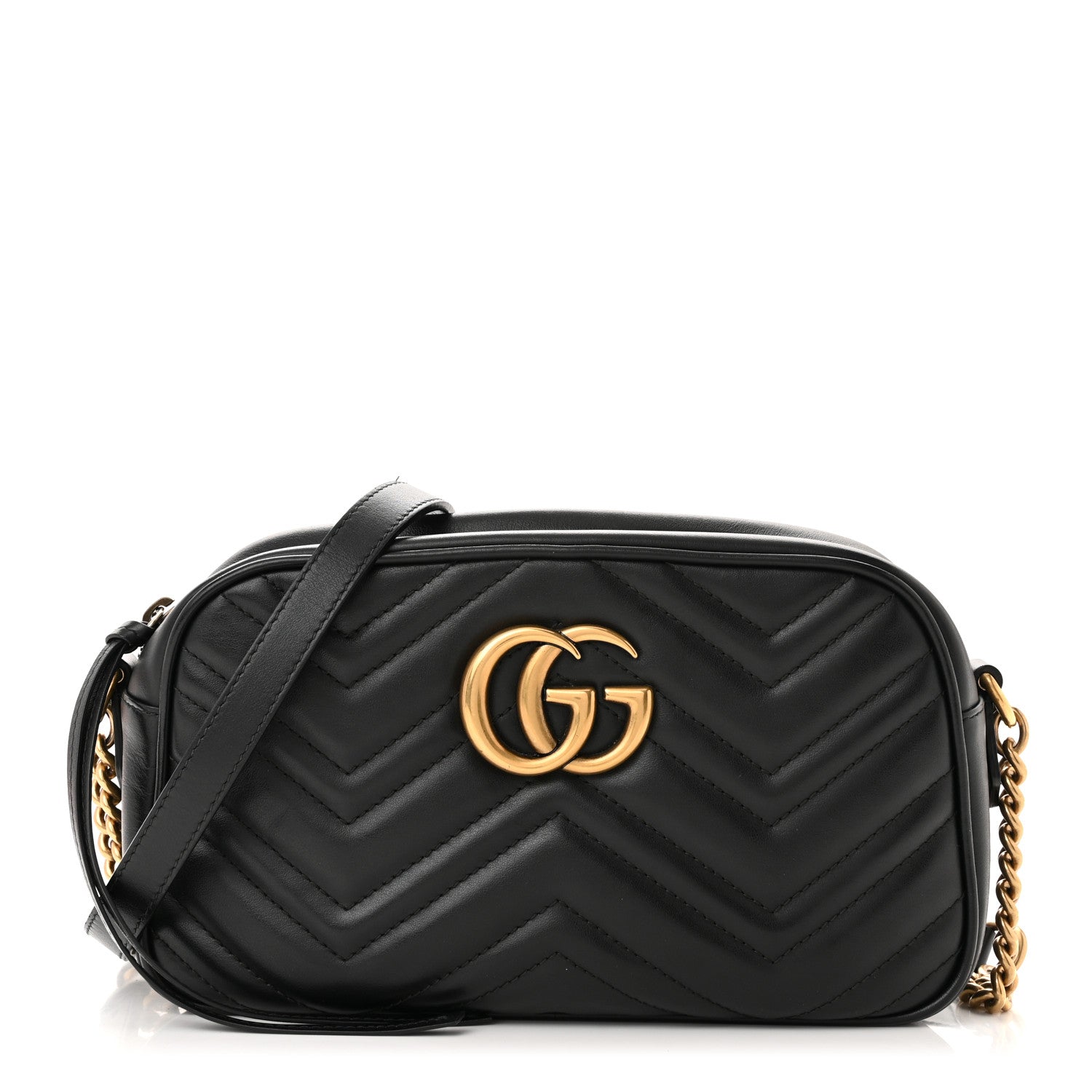 Gucci Calfskin Matelasse Small GG Marmont Chain Shoulder Bag Black 1 of 10