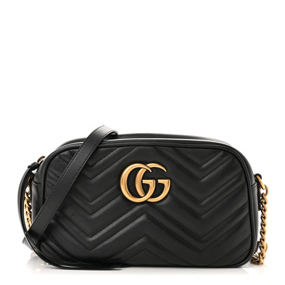 Gucci Calfskin Matelasse Small GG Marmont Chain Shoulder Bag Black 1 of 10