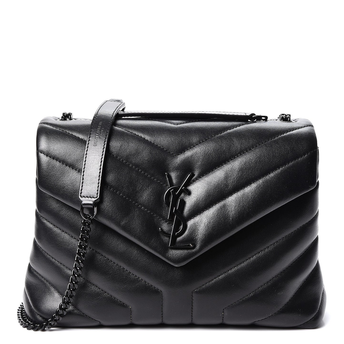 Calfskin Y Quilted Monogram Small Loulou Chain Satchel Black