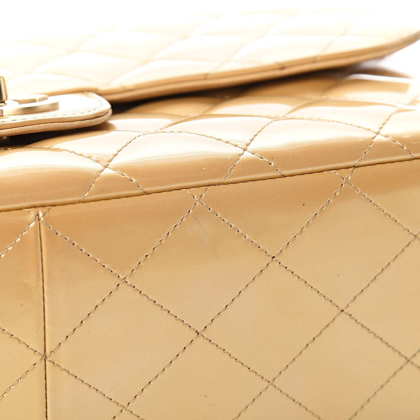 Patent Quilted Jumbo Single Flap Beige