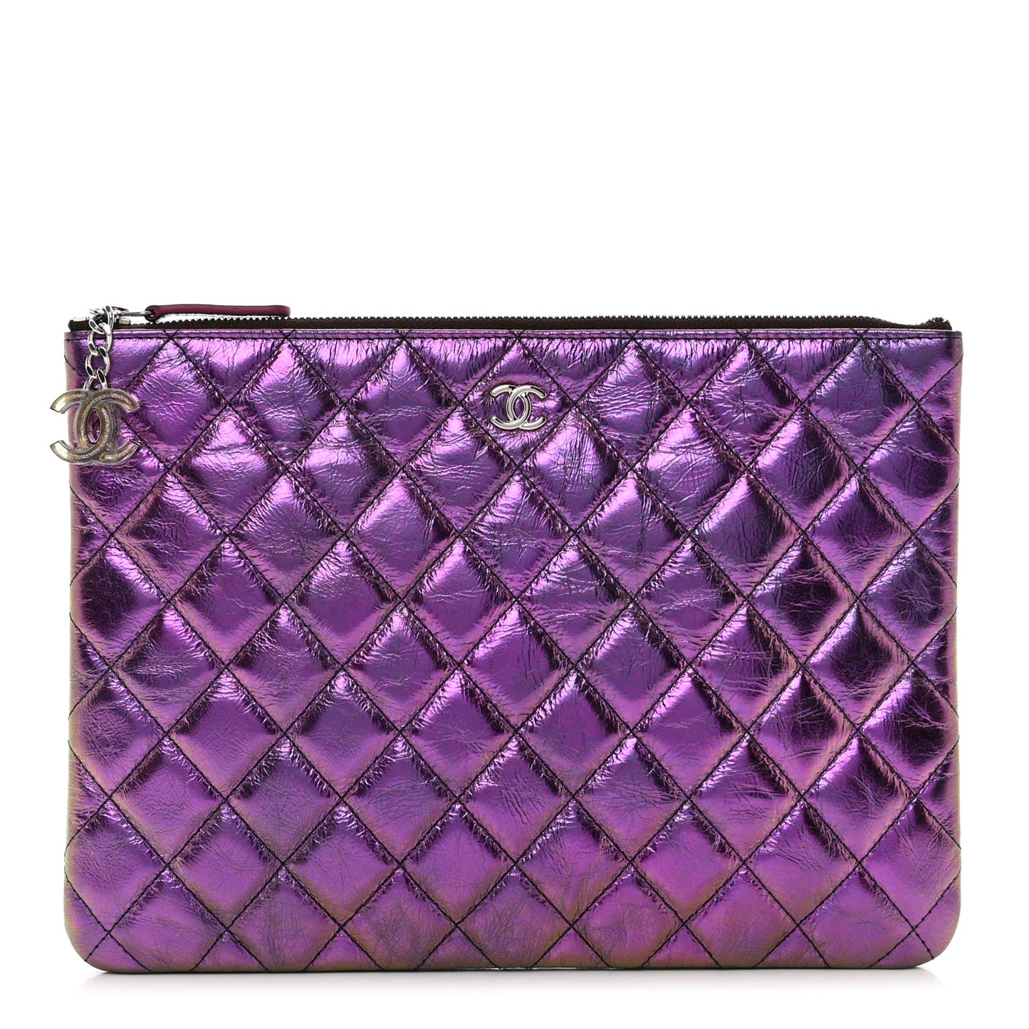 Iridescent Crumpled Calfskin CC Ripples Medium Cosmetic Case Purple