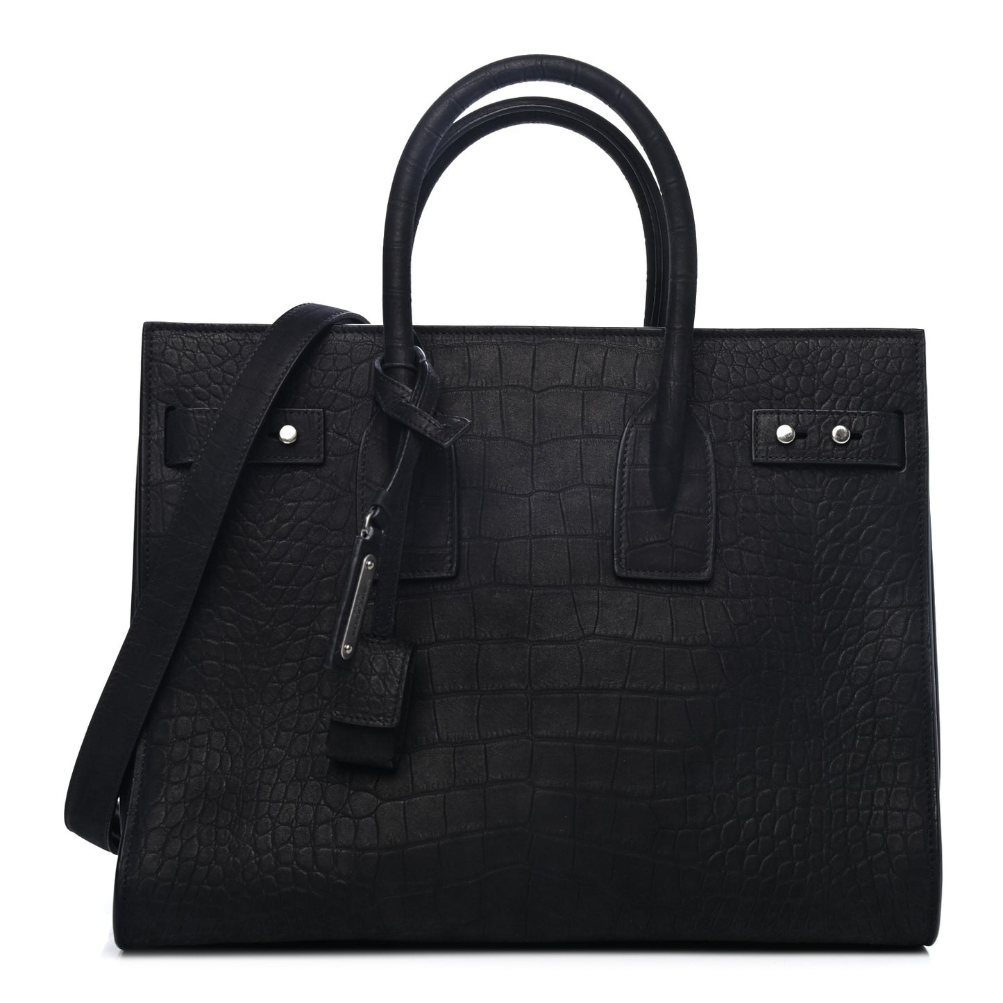 Crocodile Embossed Suede Small Supple Sac de Jour Black