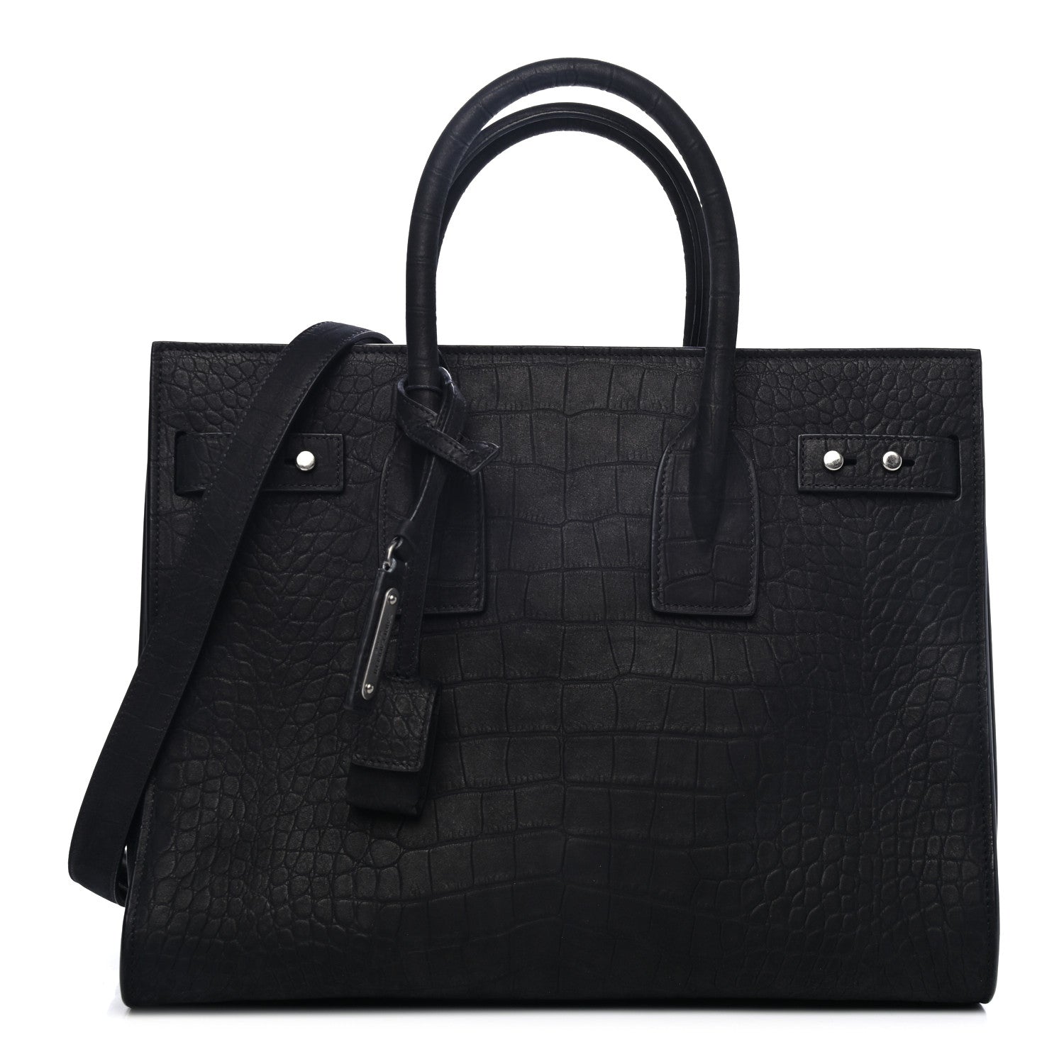 Saint Laurent Crocodile Embossed Suede Small Supple Sac de Jour Black 1 of 4