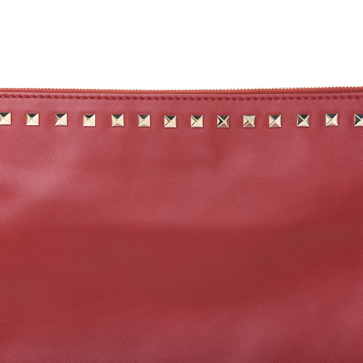 Vitello Large Rockstud Zip Wristlet Pouch Rosso Valentino
