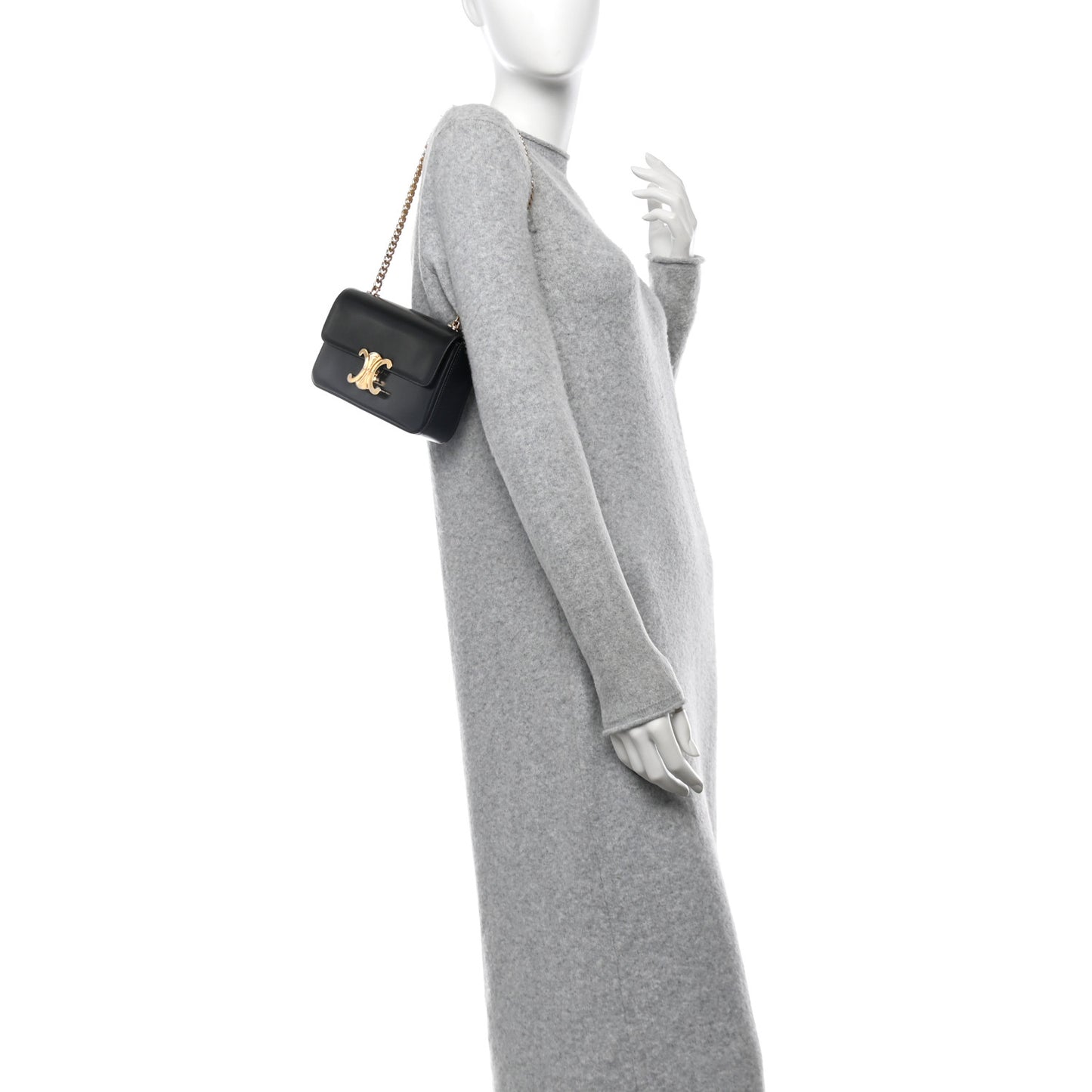 Shiny Calfskin Triomphe Chain Shoulder Bag Black