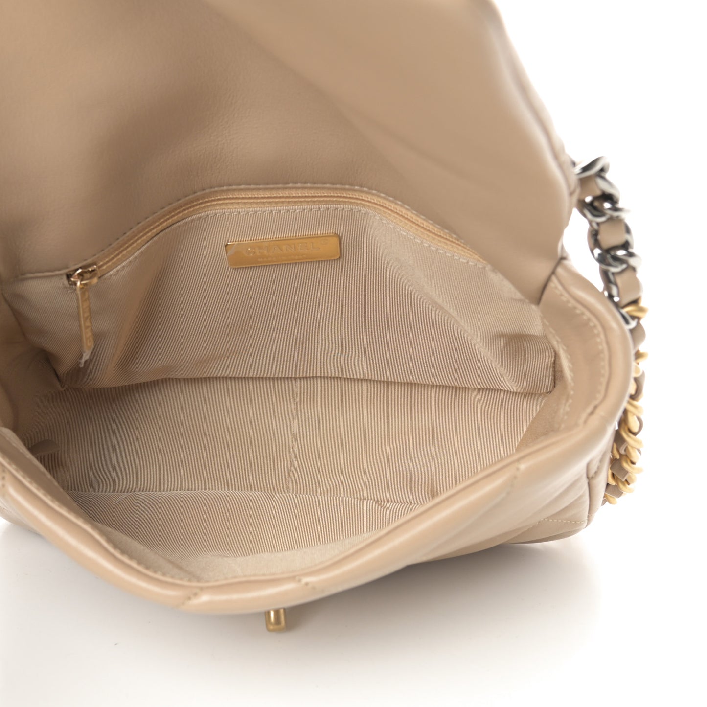 Lambskin Quilted Medium Chanel 19 Flap Dark Beige