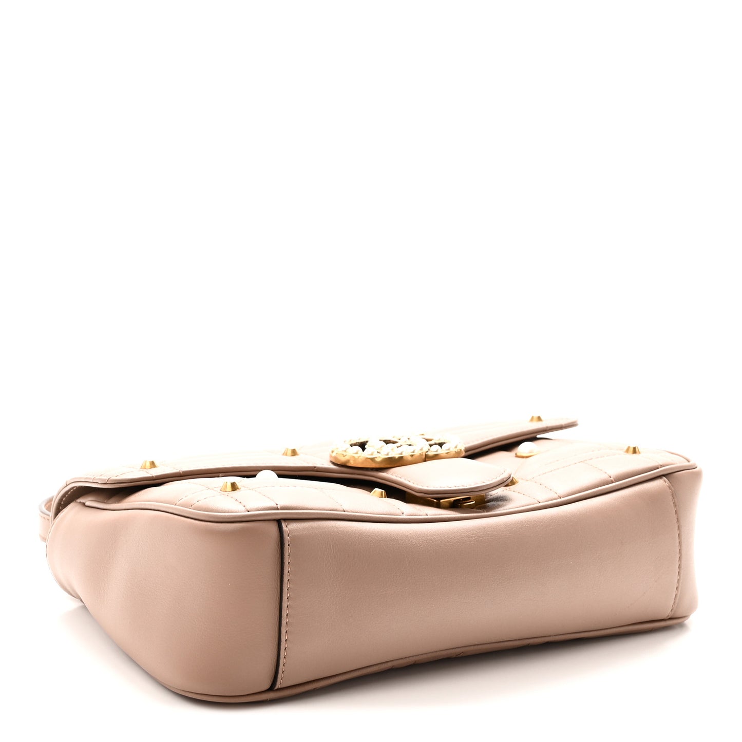 Calfskin Matelasse Studded Small Pearly GG Marmont Shoulder Bag Porcelain Rose