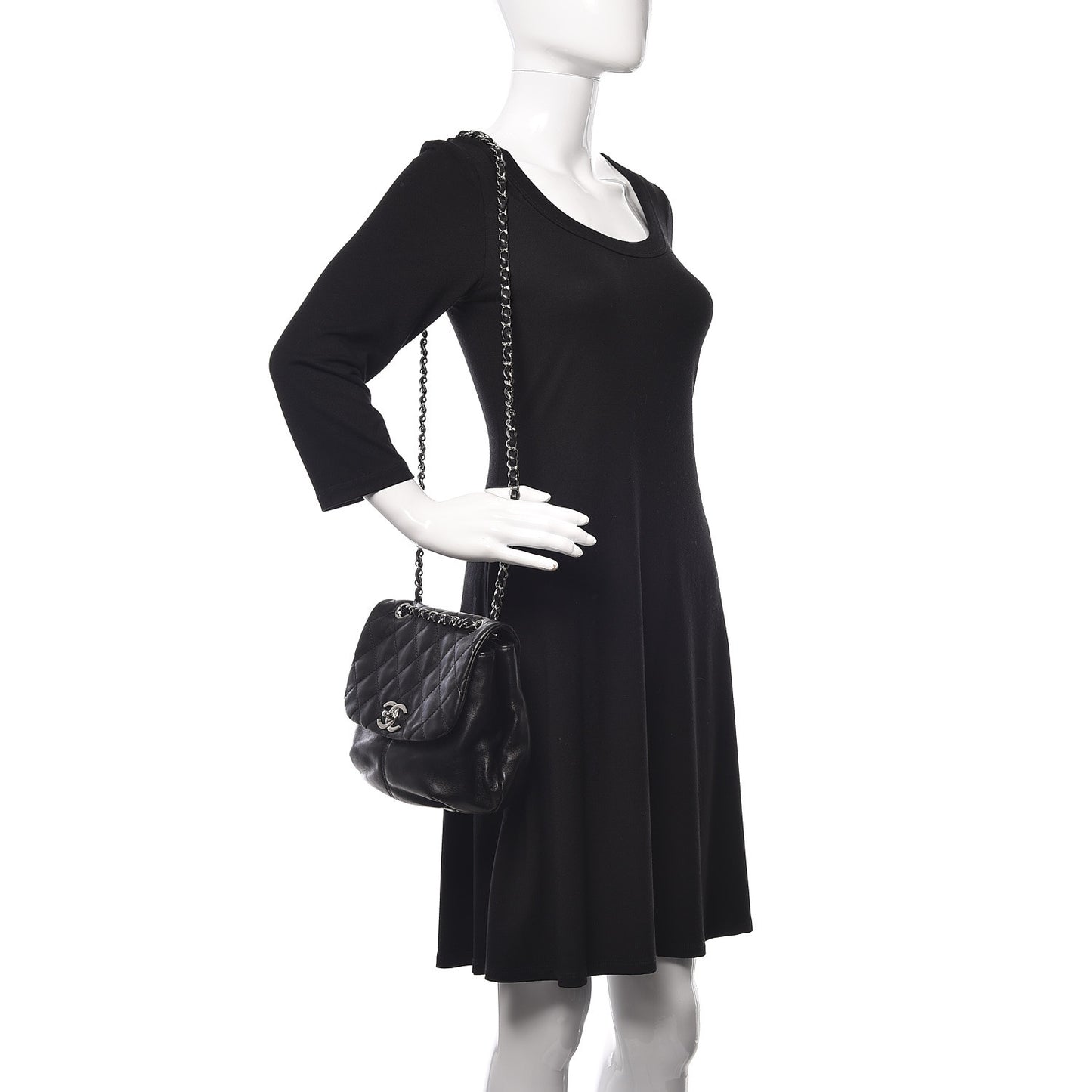 Shiny Lambskin Quilted Mini Trianon Messenger Flap Black