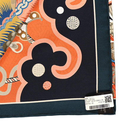 Hermes Silk Twill Duo Cosmique Scarf 90 Vert Black Corail 3 of 5