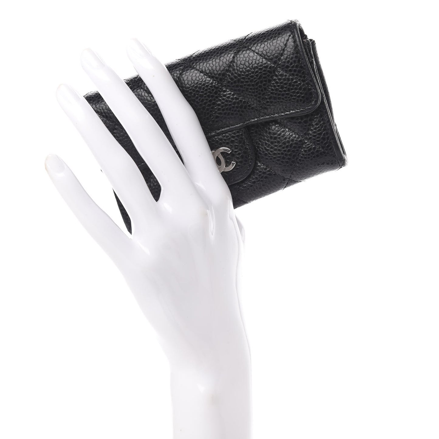 Caviar Quilted Flap Card Holder Wallet Black