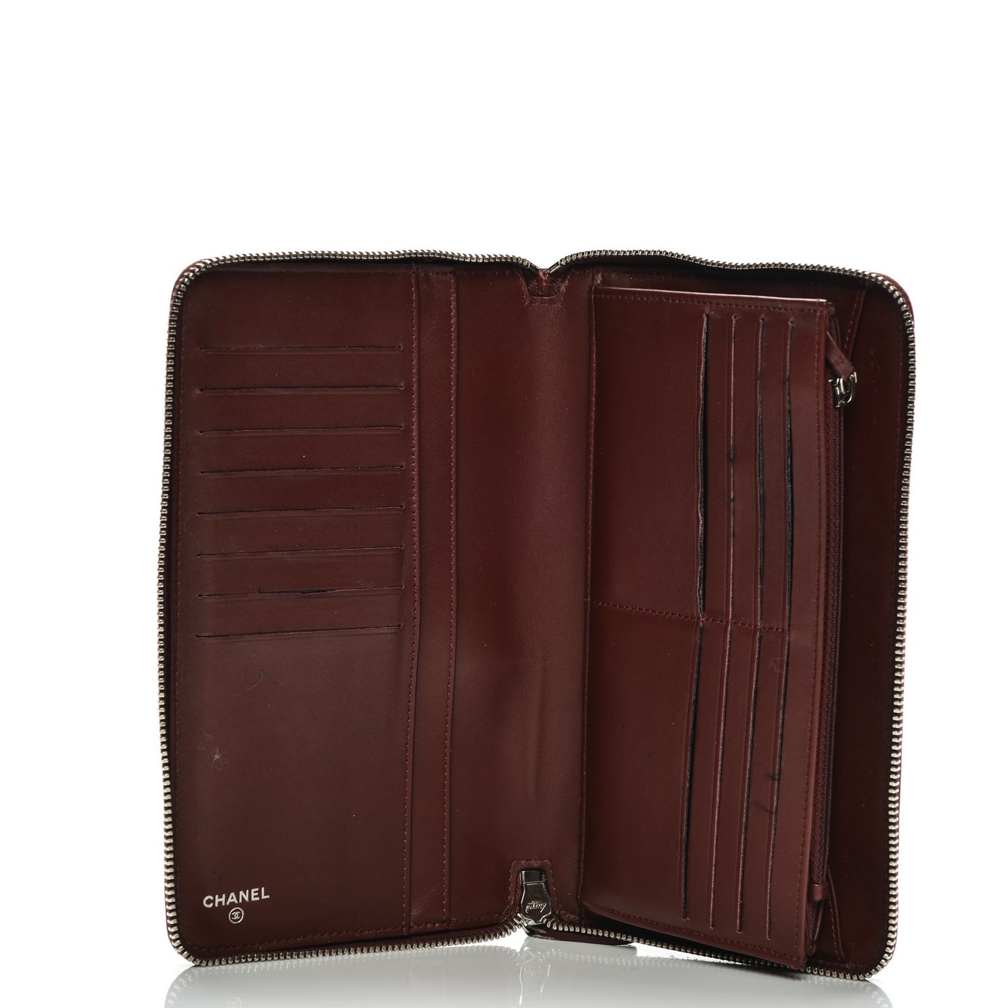 Caviar Quilted Large Zip Around Organizer Wallet Dark Red