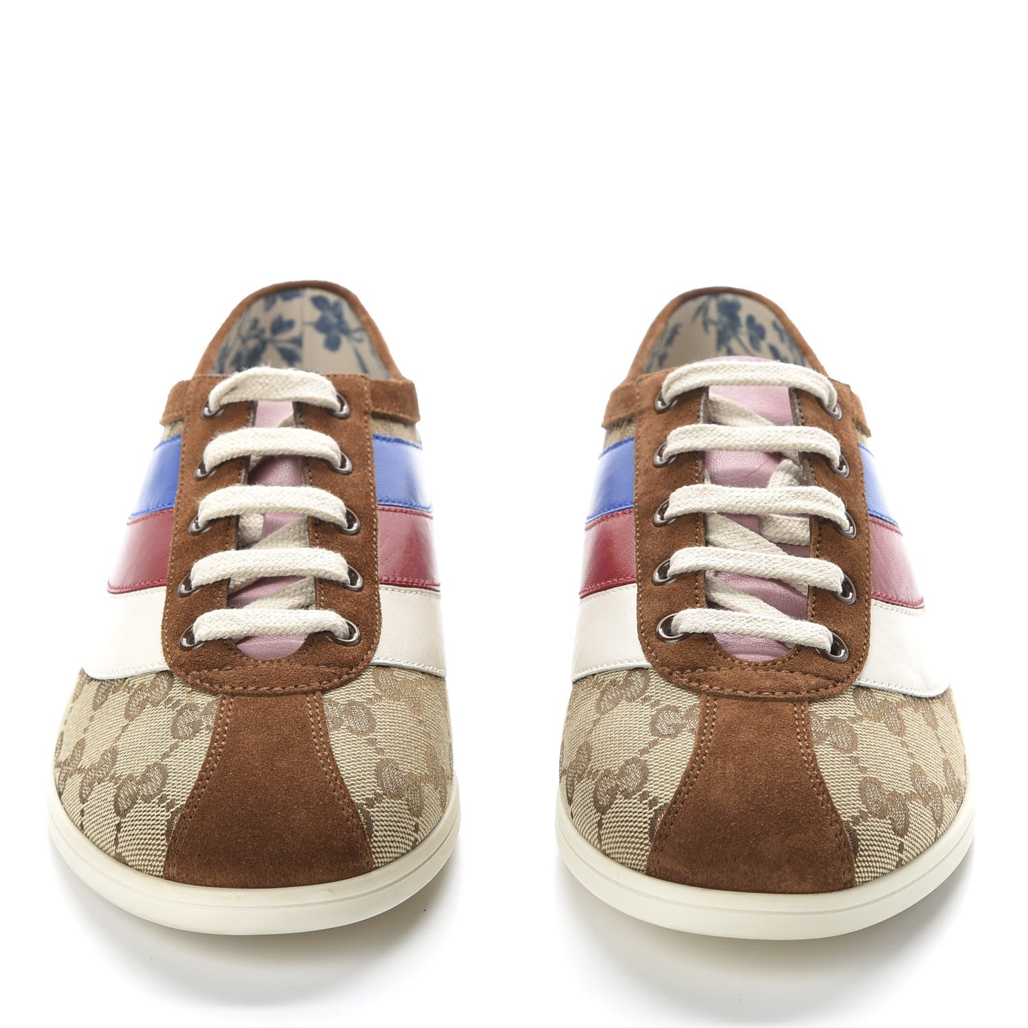 Gucci Suede Monogram Web Womens Falacer Sneakers 40 Nocciola Beige Mystic White Hibiscus Red 2 of 11