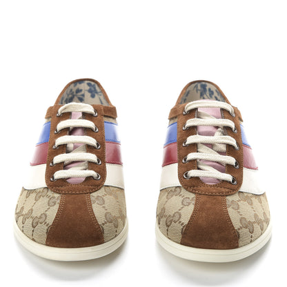 Gucci Suede Monogram Web Womens Falacer Sneakers 40 Nocciola Beige Mystic White Hibiscus Red 2 of 11