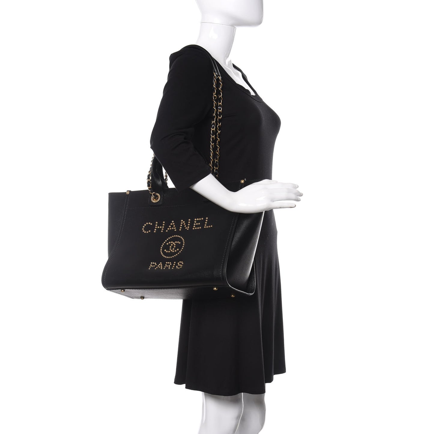 Caviar Small Studded Deauville Tote Black