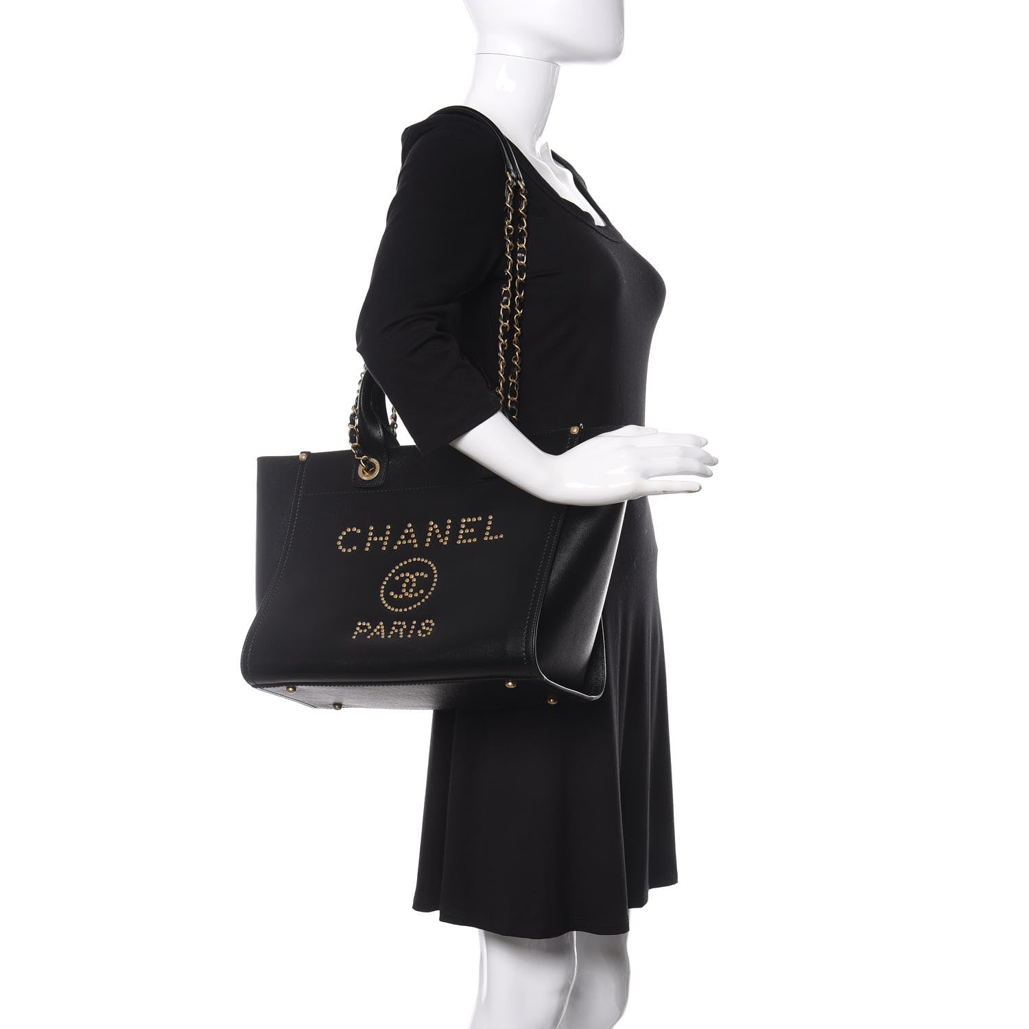 Chanel Caviar Small Studded Deauville Tote Black 2 of 12