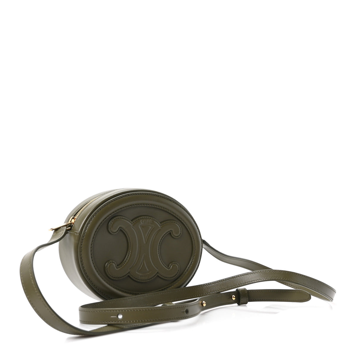 Smooth Calfskin Cuir Small Triomphe Oval Crossbody Purse Dark Khaki