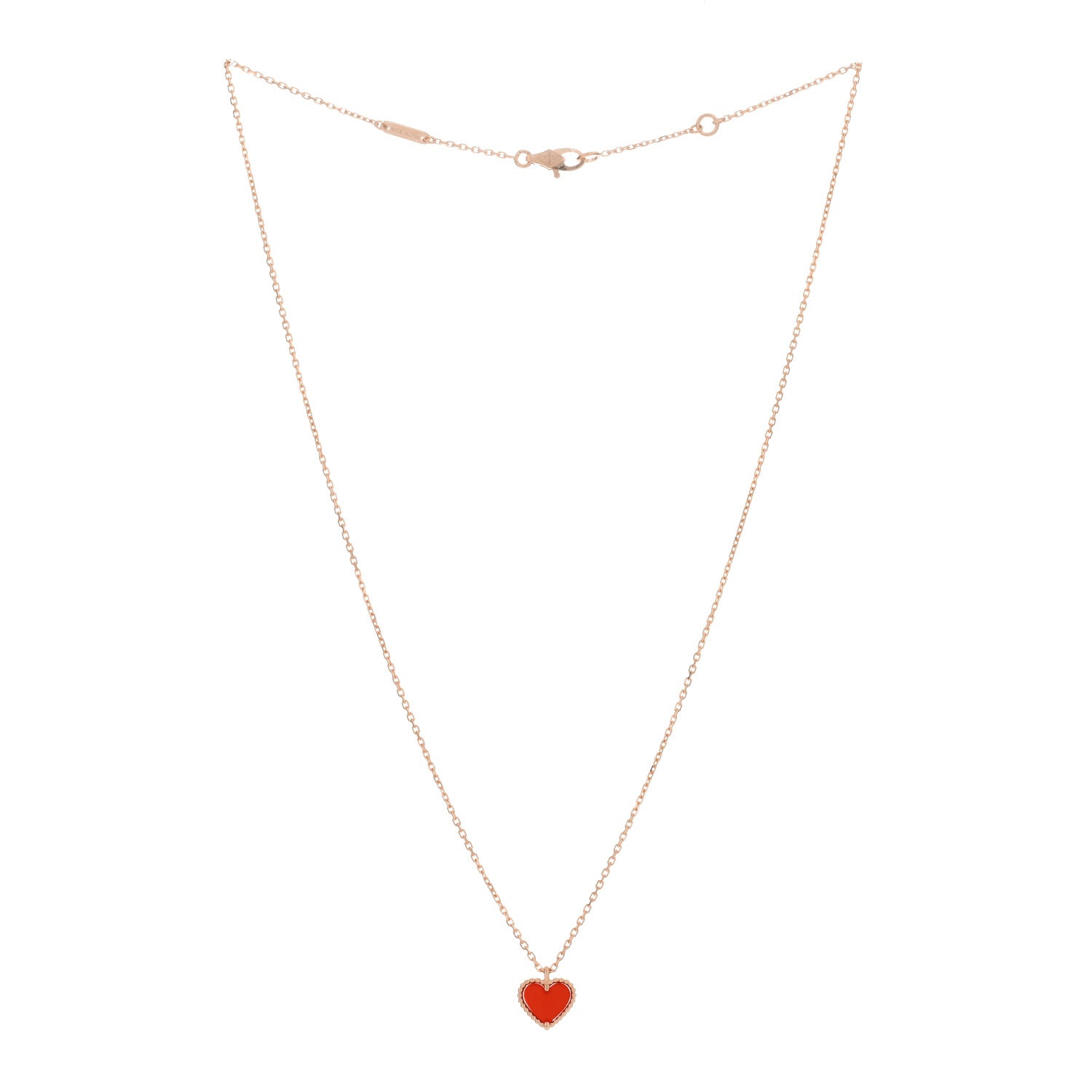 Van Cleef & Arpels 18K Rose Gold Carnelian Sweet Alhambra Heart Pendant Necklace 2 of 4
