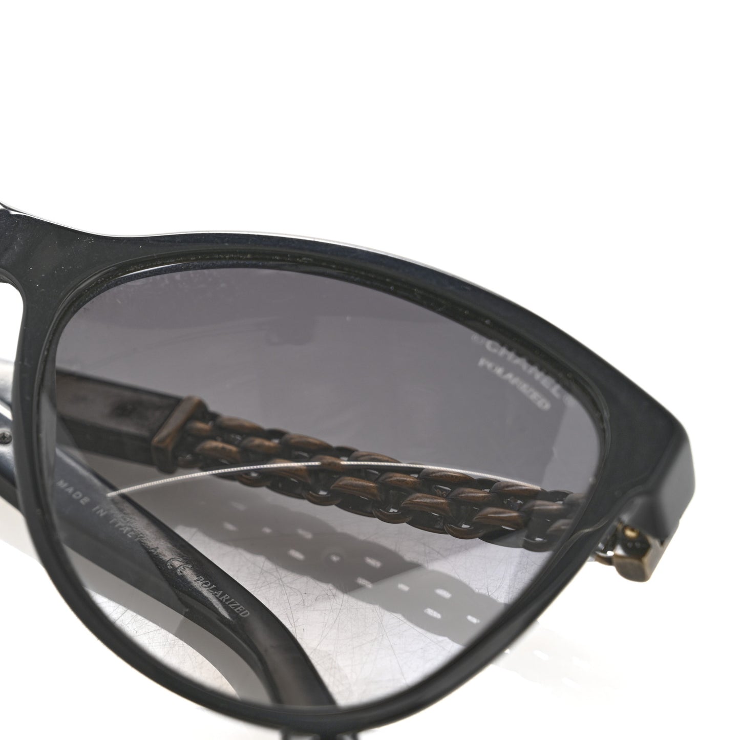 Acetate Polarized Cat Eye Chain Sunglasses 5326 Black
