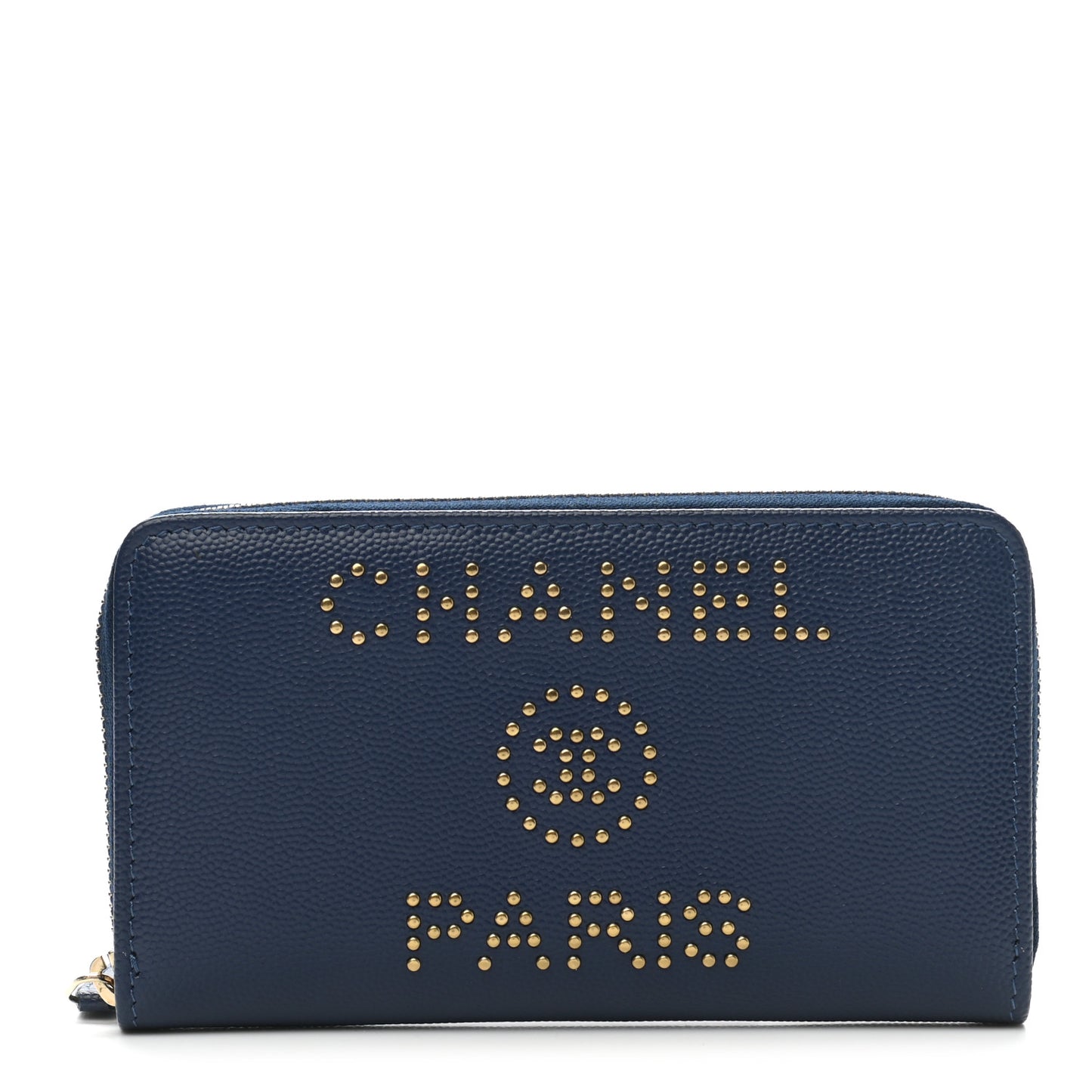 Caviar Studded Deauville Small Zip Around Wallet Navy