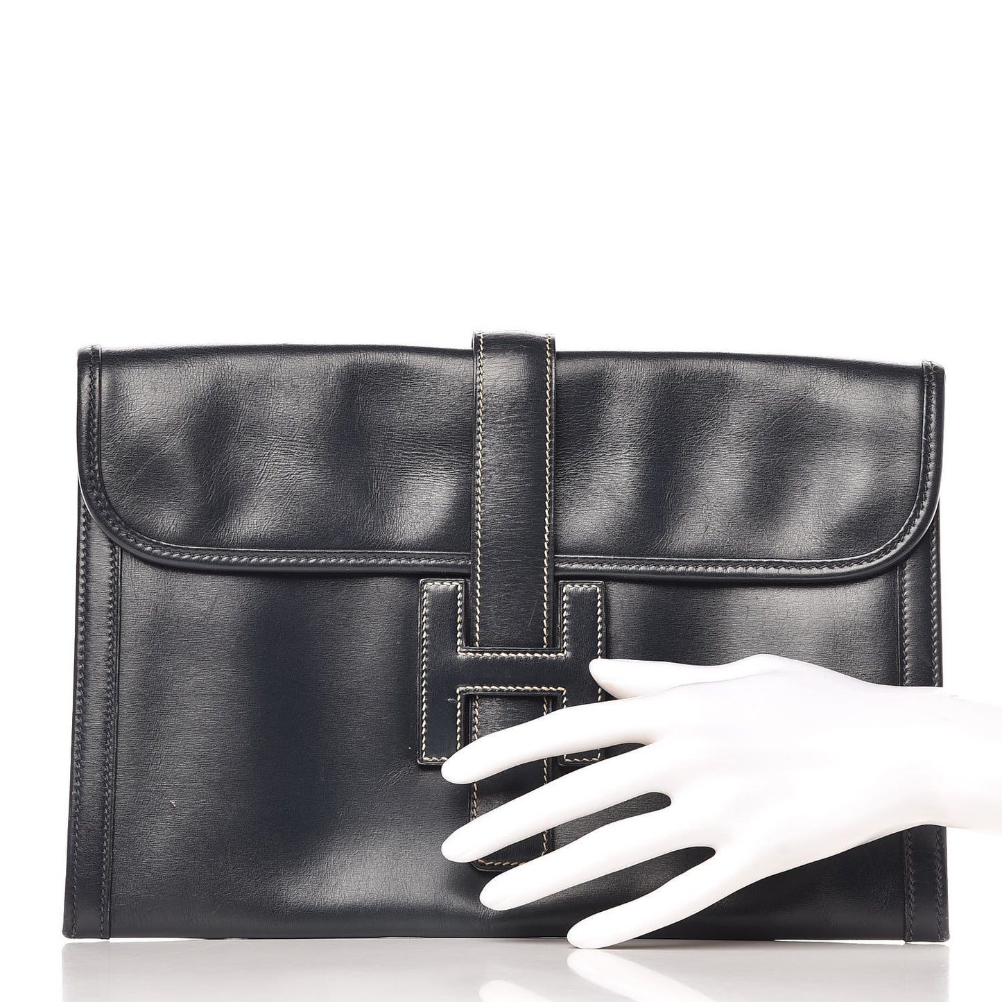 Box Calf Jige PM Clutch Bleu Marine