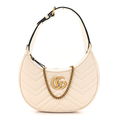 Gucci Calfskin Matelasse Chevron Mini GG Marmont Half Moon Hobo Mystic White 1 of 12